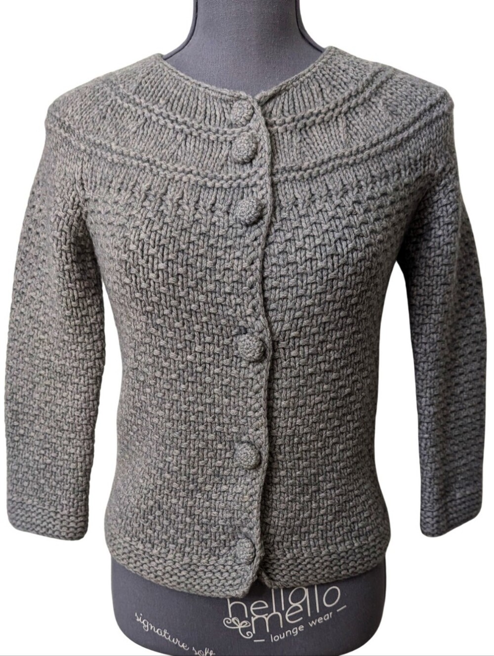 Sutton Cashmere Wool Blend Chunky Knit Cardigan Sweater Gray Size S